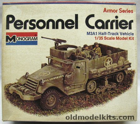 Monogram 1/35 Personnel Carrier M3A1 Half Track Vehicle with Diorama Instructions, 8216 plastic model kit